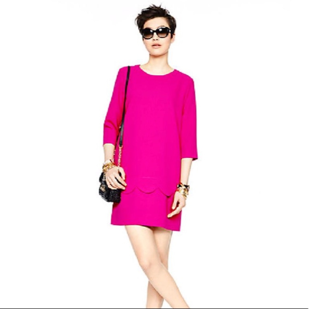 Kate Spade pink 3/4 sleeve scallop dress